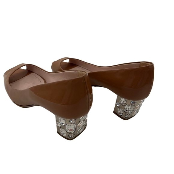 Miu Miu Patent Leather Open Toe embellished Caramel Pumps Size 35 (US Size 4.5) - Picture 4 of 13